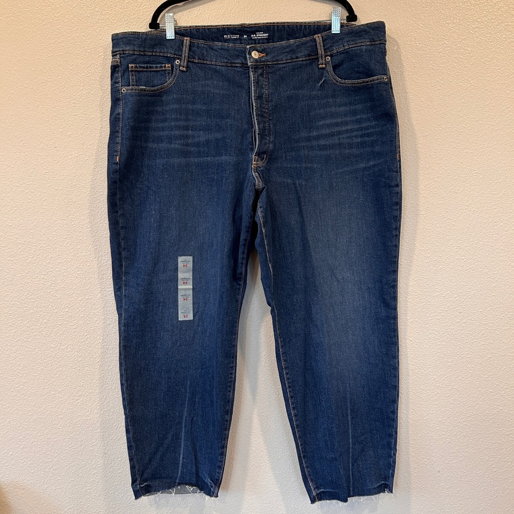 Old Navy Womens OG Straight High Rise Ankle Jeans Dark Wash Raw Hem Size 24 NEW